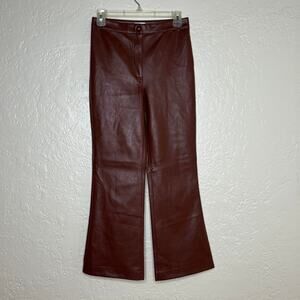 Aritzia Wilfred Adele Vegan Leather Kick Flare Pants Cognac Brown Size 4